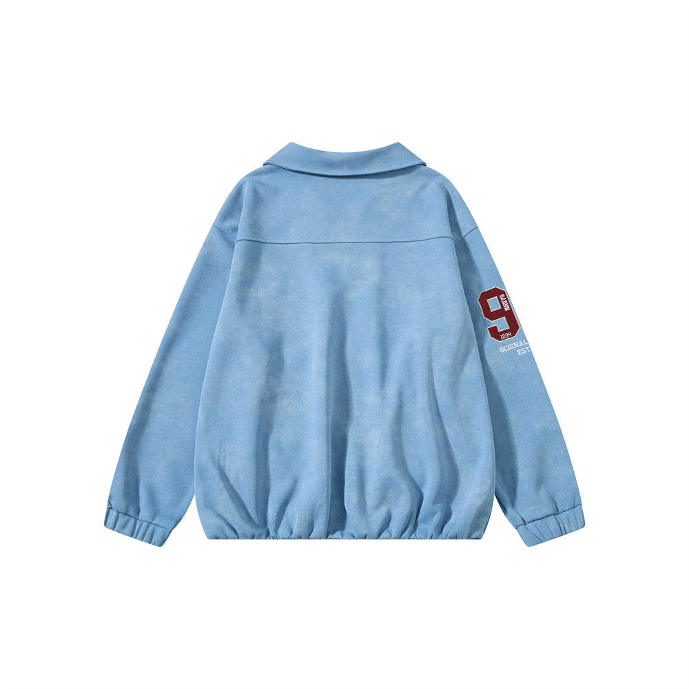 Jersey de cuello en V para hombre, oversized, con bordado universitario
