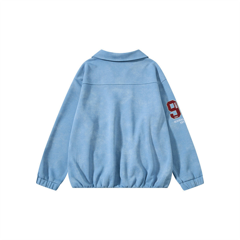 Jersey de cuello en V para hombre, oversized, con bordado universitario