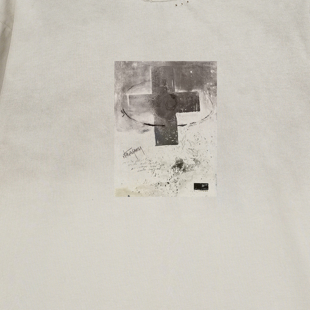 Langarmshirt mit Kreuz-Print und Acid-Wash – Vintage-Distressing mit offenem Saum
