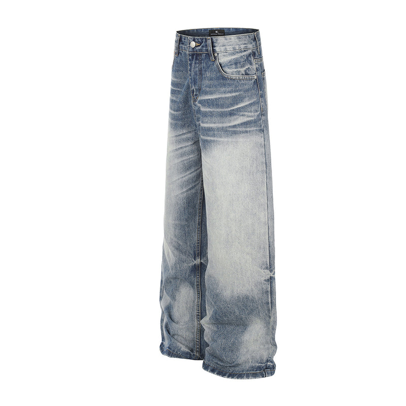 Jean baggy taille mi-haute – Denim délavé à jambes larges avec patchwork étoilé effet vache