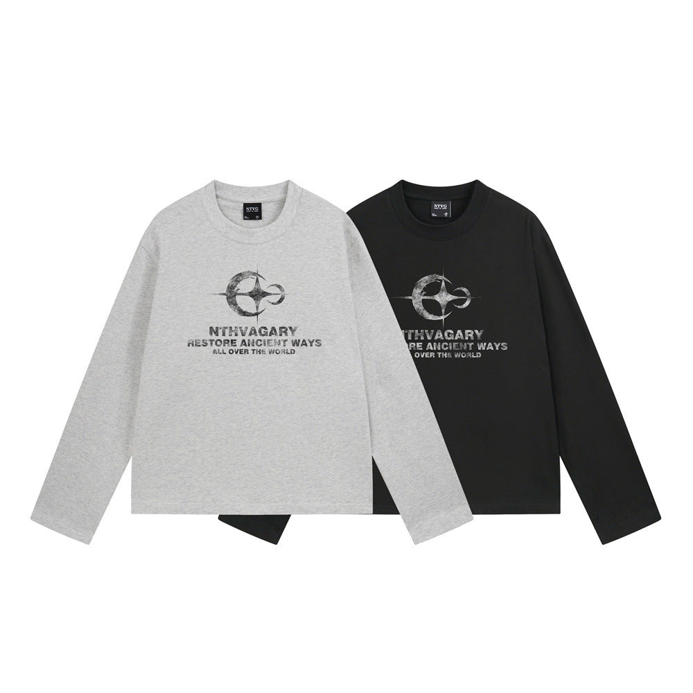 Graphic Long Sleeve T-Shirt – NTHVAGARY Star Compass Print Crew Neck