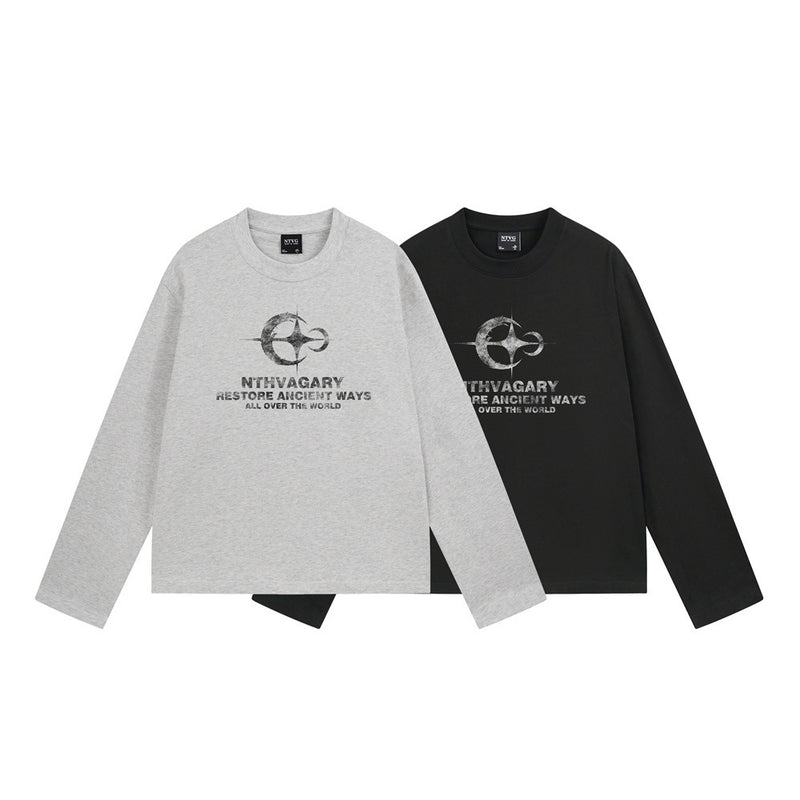 Graphic Long Sleeve T-Shirt – NTHVAGARY Star Compass Print Crew Neck