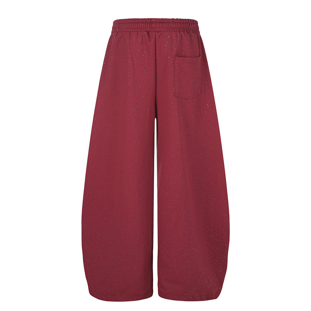 Baggy Track Pants Mens Wide-Leg Star Graphic Sweatpants with Glitter Fabric