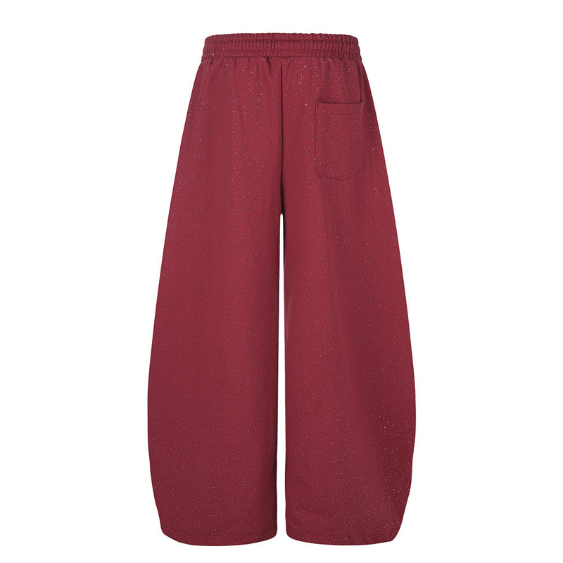 Baggy Track Pants Mens Wide-Leg Star Graphic Sweatpants with Glitter Fabric