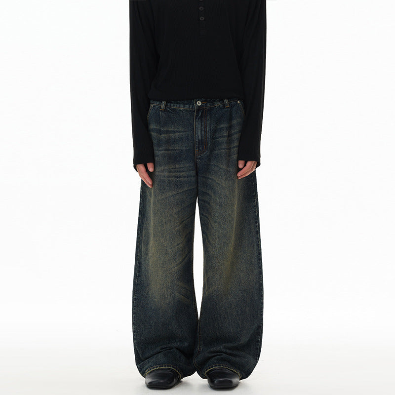 Jean baggy bleu homme – Coupe droite et large délavée vintage