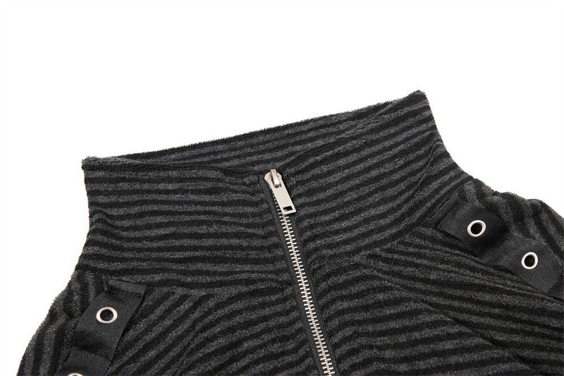 Chaqueta de rayas con cuello mao y cremallera para hombre, con detalles de ojales metálicos