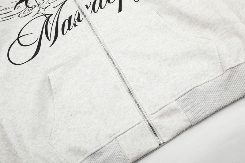 Sweat à capuche zippé à motif chat avec bordure en fausse fourrure