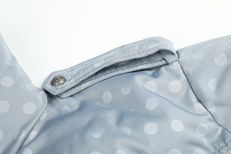 Polka Dot Puffer Bomber Jacket with Oversized Collar