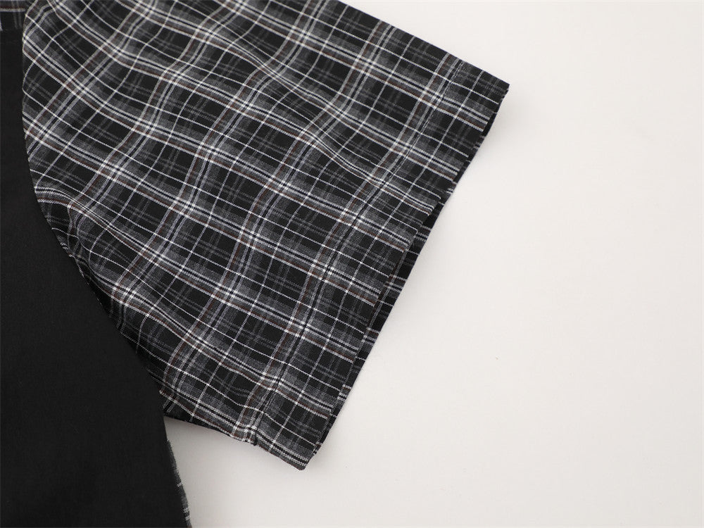 Don't Judge Me Graphic Patchwork Plaid Short Sleeve Shirt