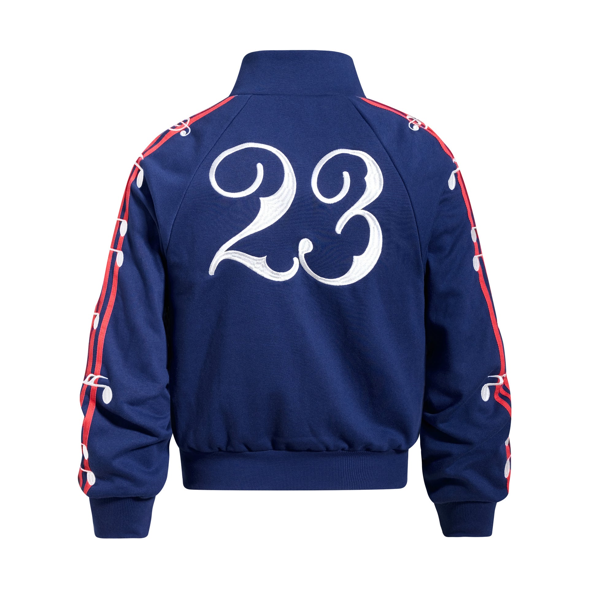 Track Jacket Stand Collar Full-Zip with Script & Music Note Graphics