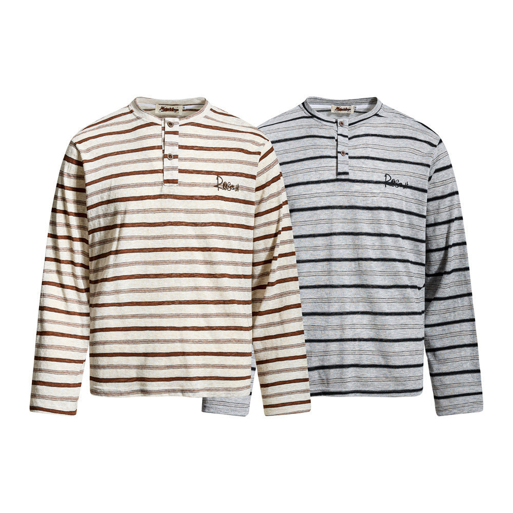 Men's Striped Long Sleeve Henley T-Shirt – Relaxed Fit