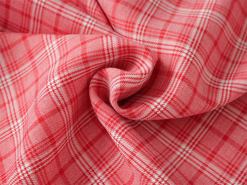 Oversized Plaid Short Sleeve Shirt with Pearl Bead Script Detail