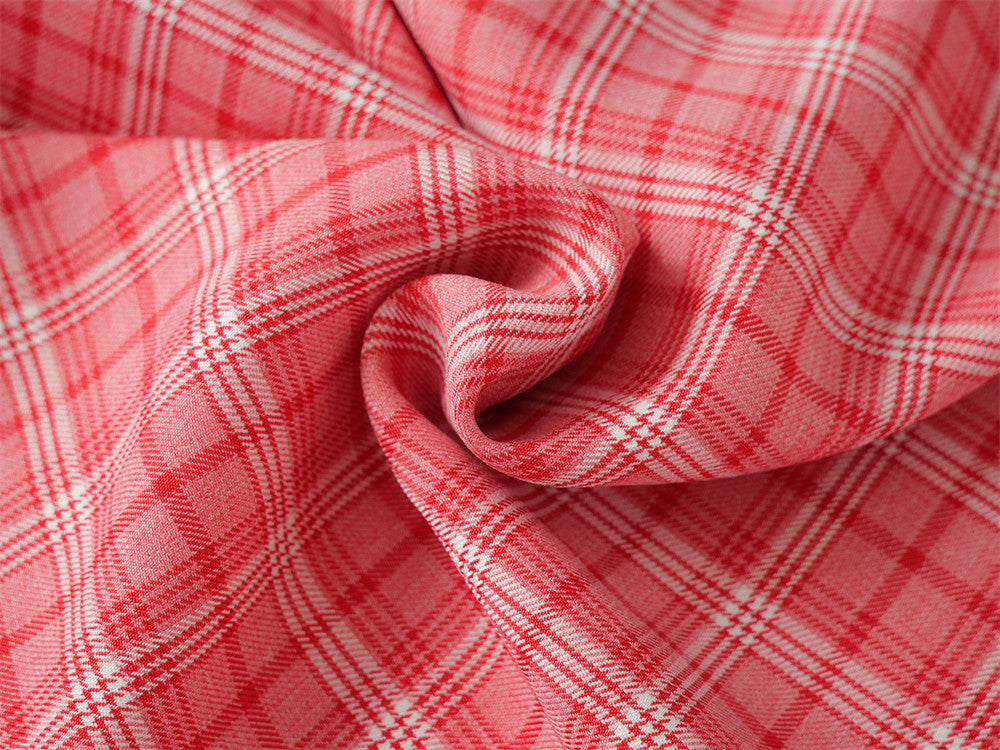 Oversized Plaid Short Sleeve Shirt with Pearl Bead Script Detail