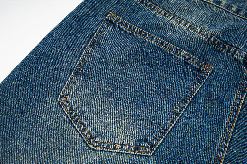 Gothic Old English Letter Print Washed Straight-Leg Jeans