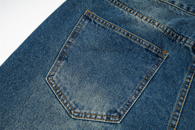 Gothic Old English Letter Print Washed Straight-Leg Jeans