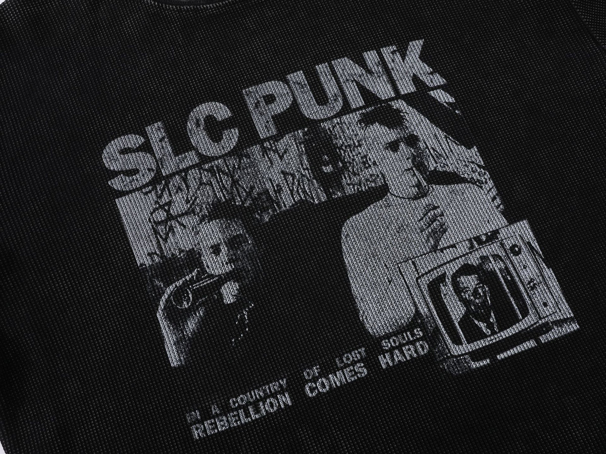 SLC Punk Langarmshirt aus Waffelstrick mit Grafikprint – Verwaschenes Schwarz