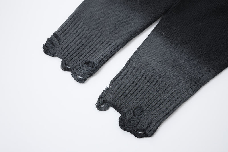 Pull col rond en maille – Graffiti usé, dégradé délavé à l’acide