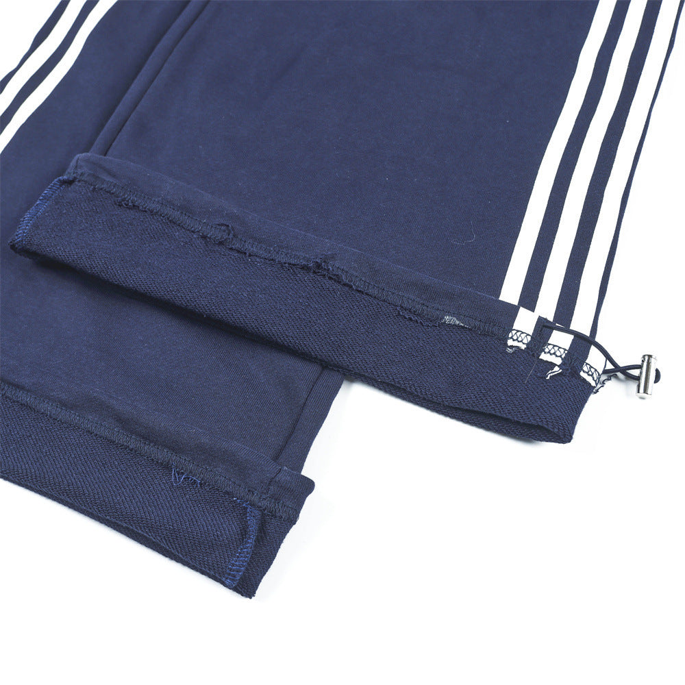 Wide-Leg Track Pants – Navy Blue with Contrast Side Stripes