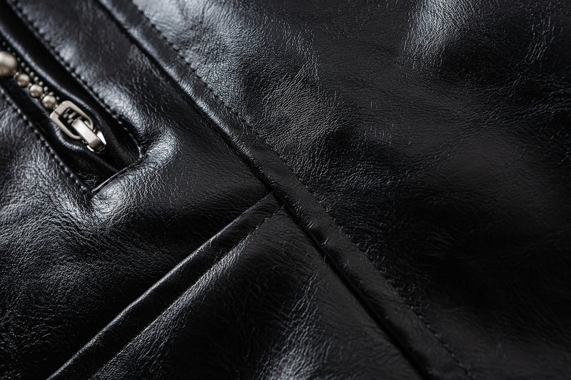 Men's Faux Shearling Collar Leather Bomber Jacket – Oversized Black Winter