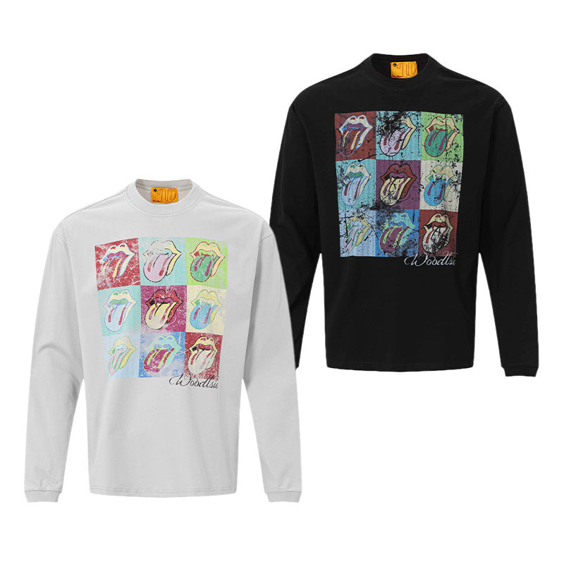 T-shirt manches longues graphique avec imprimé rétro pop art de langue