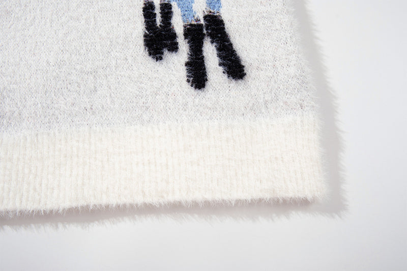 Colorful Sheep Jacquard Crew Neck Sweater – Relaxed Fit Knit