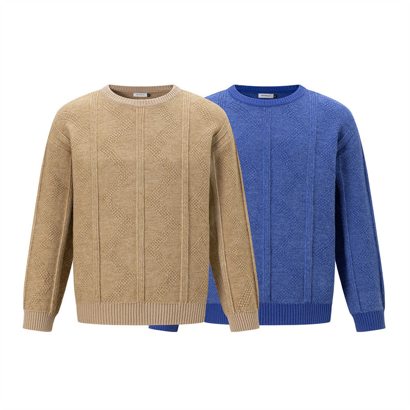Men's Relaxed-Fit Crewneck Pullover Sweater with Diamond Cable Knit Texture