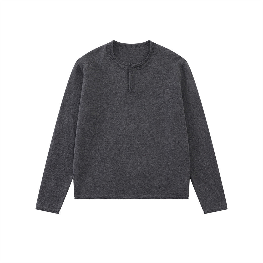 Men's Henley Neck Long-Sleeve Knit Sweater – Relaxed Streetwear Fit