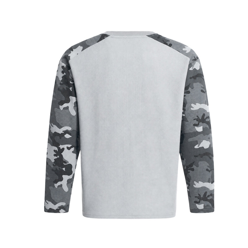 MT99 Raglan-Langarmshirt aus Waffelstrick mit Camouflage – graues Urban-Streetwear-Top