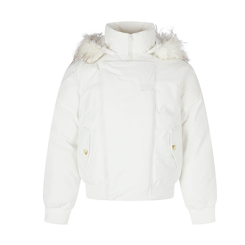 Fur-Collar Bomber Down Jacket – Vintage American Short Puffer Coat