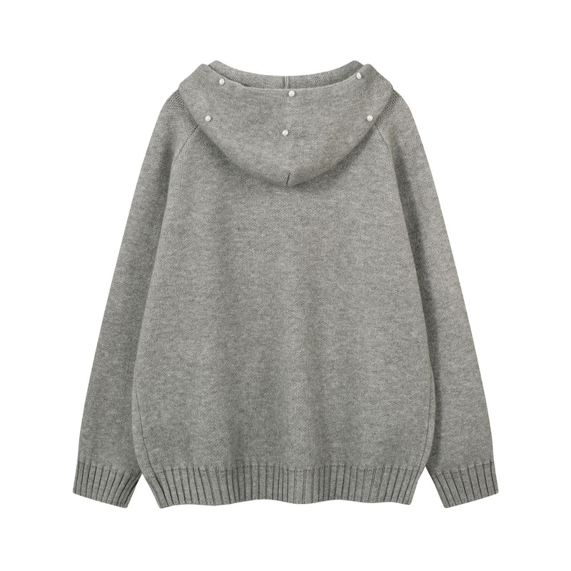 Fur-Trim Hooded Zip-Up Knit Cardigan Jacket