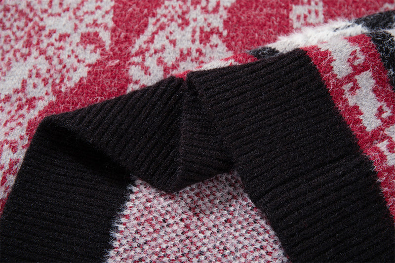 Jacquard-Strick-Cardigan mit Reißverschluss, Kapuze und Kunstfellkragen