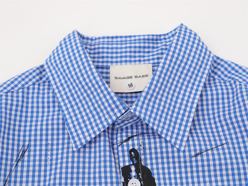 Chemise homme à manches longues en vichy avec imprimé graffiti à l’encre