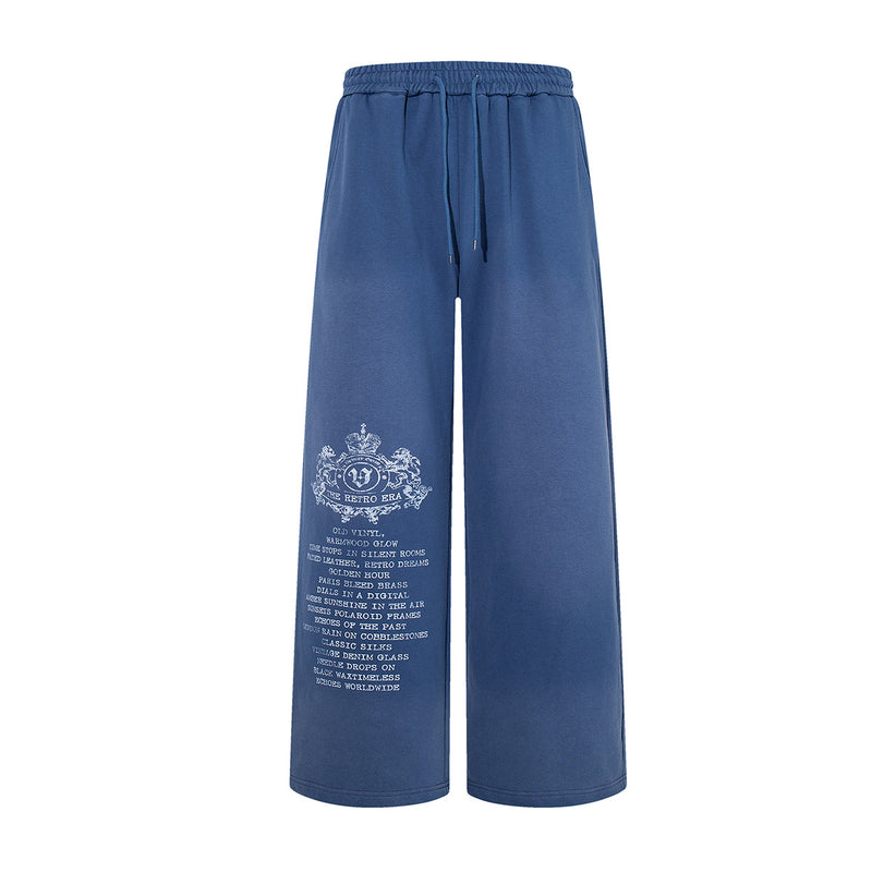 Wide-Leg Sweatpants – Vintage Washed Heraldic Graphic, Relaxed Straight Fit