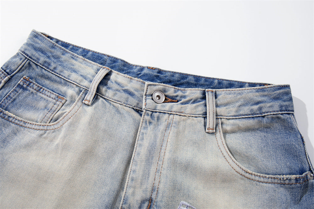 Graffiti Embroidered Wide-Leg Jeans – Punk Distressed Vintage Denim