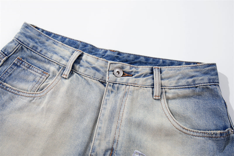 Graffiti Embroidered Wide-Leg Jeans – Punk Distressed Vintage Denim