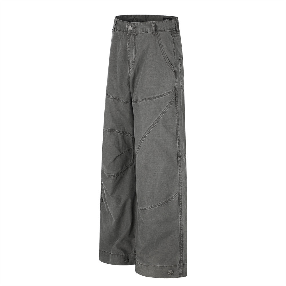 Wide-Leg Cargo Pants with Deconstructed Patchwork Seam Detail