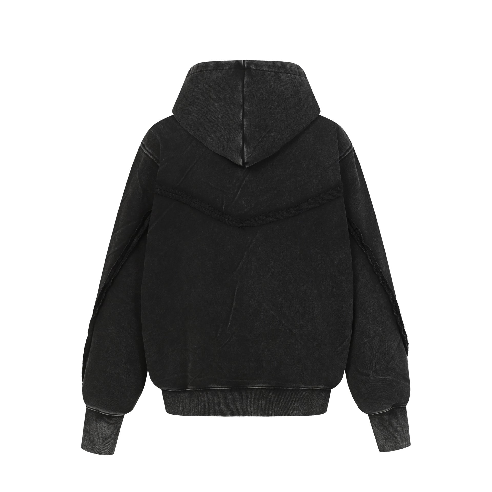 Deconstructed Asymmetric Zip Hoodie – Washed Oversized American Streetwear
