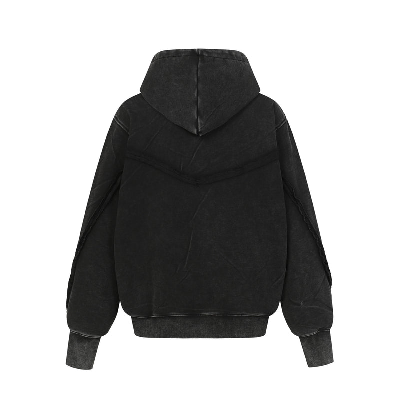Deconstructed Asymmetric Zip Hoodie – Washed Oversized American Streetwear
