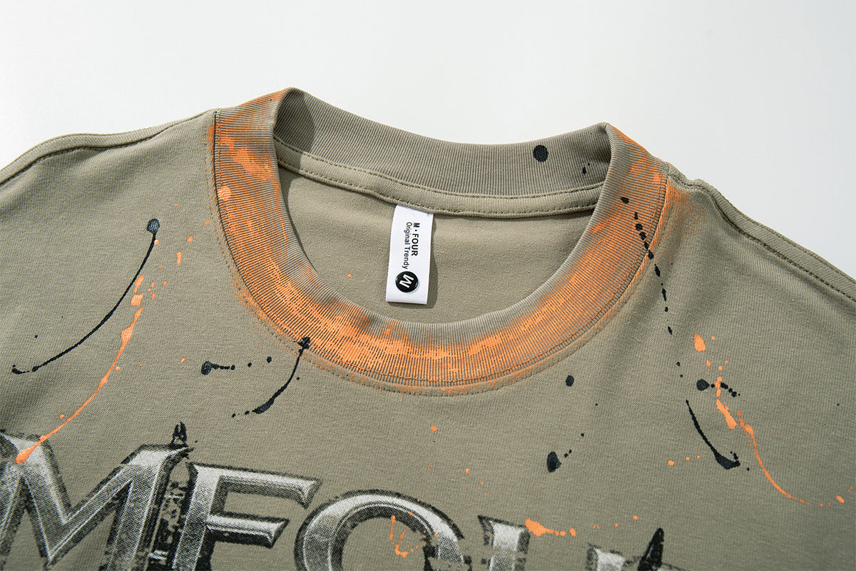 MFOUR Doberman Graphic Long Sleeve Shirt – Streetwear Paint Splatter Tee