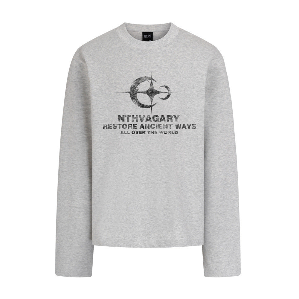 Graphic Long Sleeve T-Shirt – NTHVAGARY Star Compass Print Crew Neck