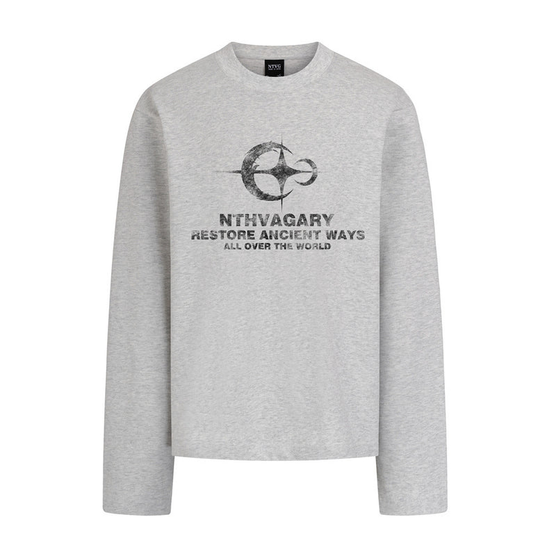 Graphic Long Sleeve T-Shirt – NTHVAGARY Star Compass Print Crew Neck