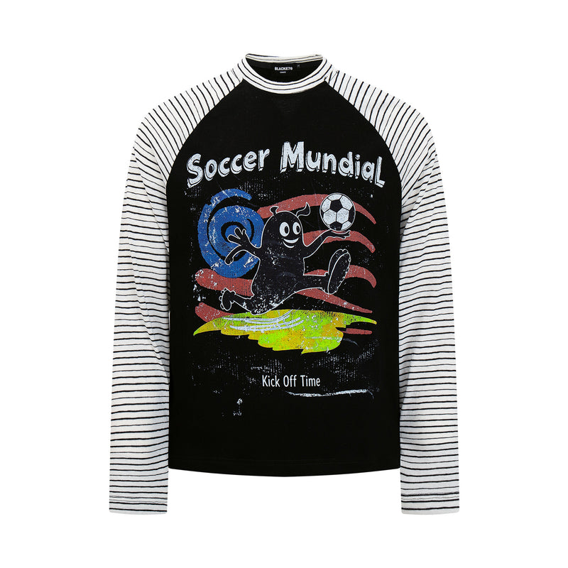 Schwarz-weiß gestreiftes Shirt – Soccer-Mundial-Raglan-Langarmshirt