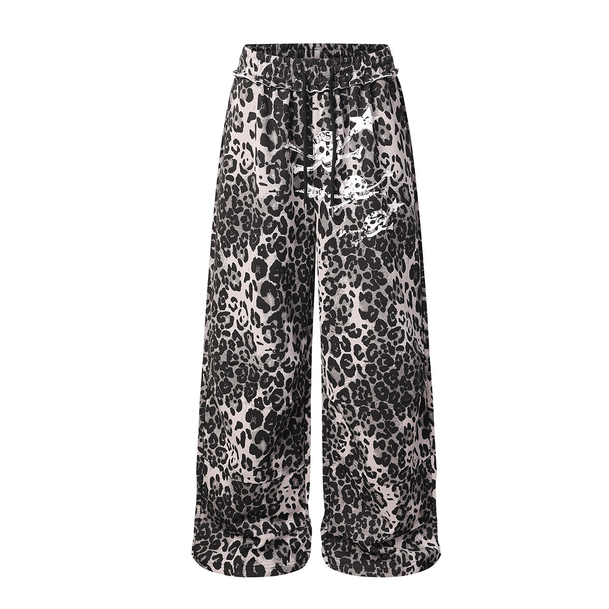 Pantalon de survêtement à jambes larges imprimé léopard avec motif tête de mort et numéro