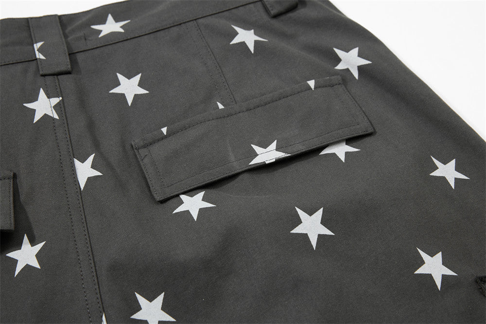 Star Print Wide-Leg Cargo Pants – Relaxed Fit Parachute Trousers