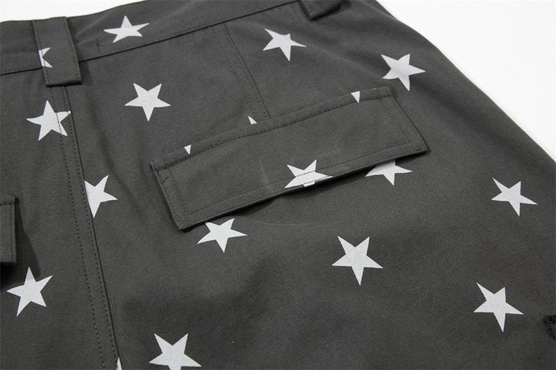 Star Print Wide-Leg Cargo Pants – Relaxed Fit Parachute Trousers