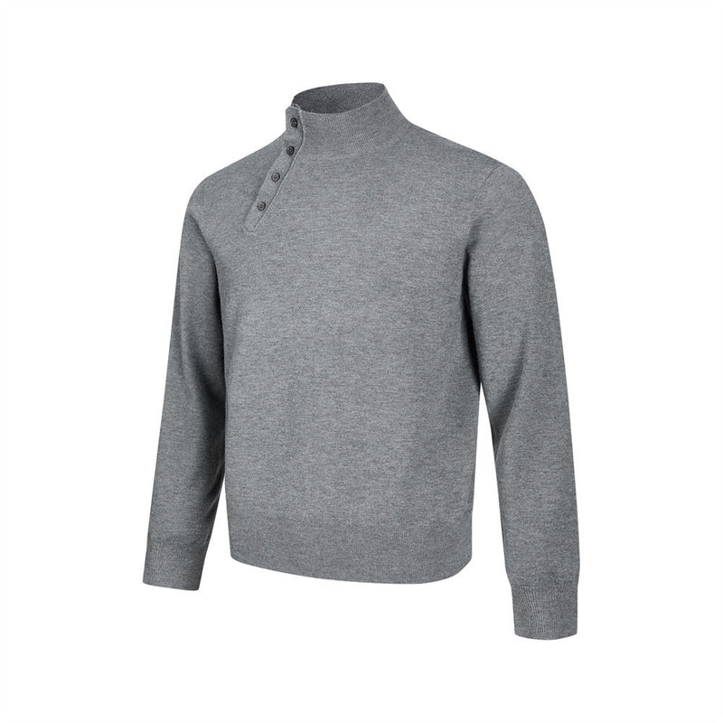 Men's Mock Neck Button-Placket Pullover Sweater
