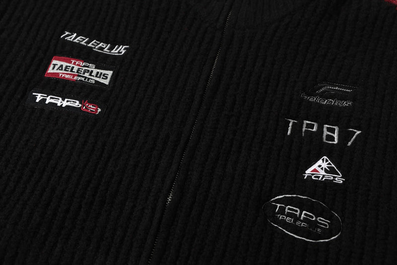 Strick-Cardigan mit Racing-Patches, Reißverschluss und Stehkragen