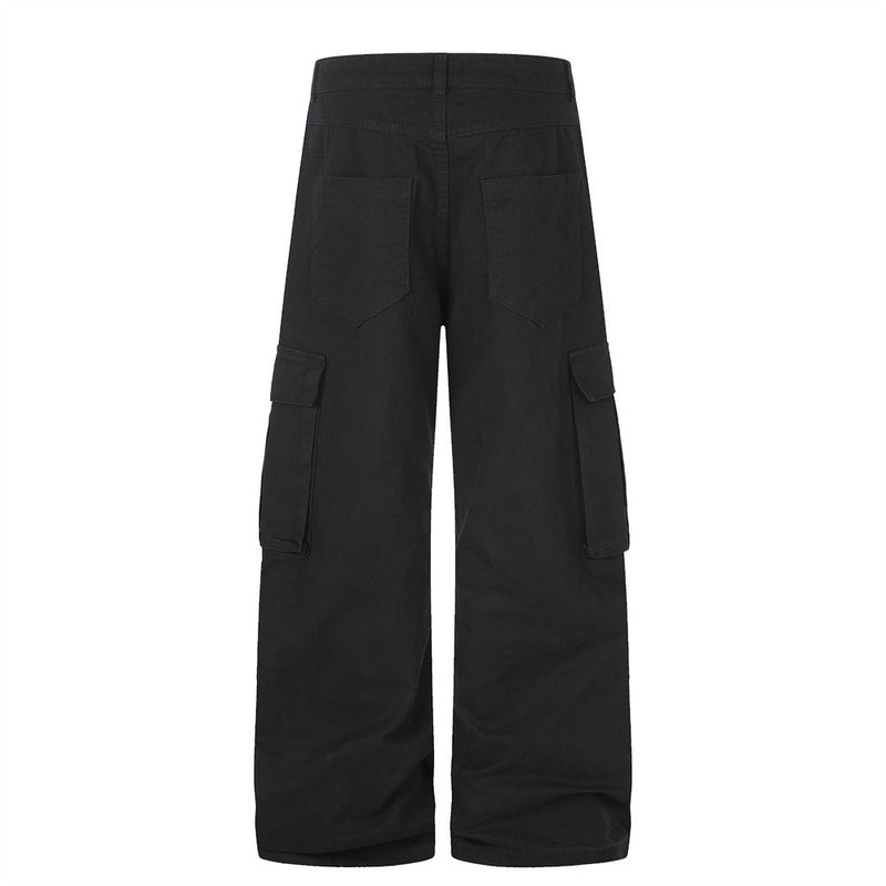 Cargo Pants for Men Wide Leg Multi-Pocket Punk Belt Print Street Style