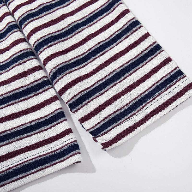 Striped T-Shirt Men's Long Sleeve Crew Neck Relaxed Fit