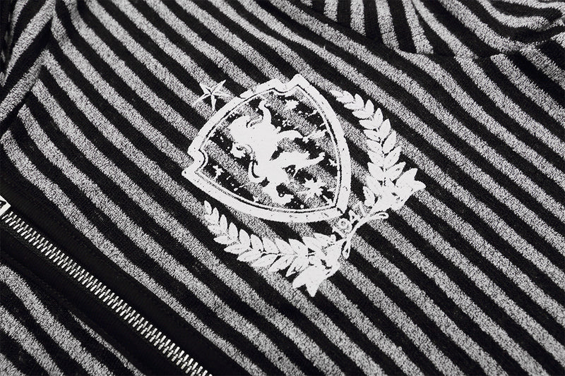 Striped Zip-Up Hoodie with Crest Embroidery & Sleeve Graphics
